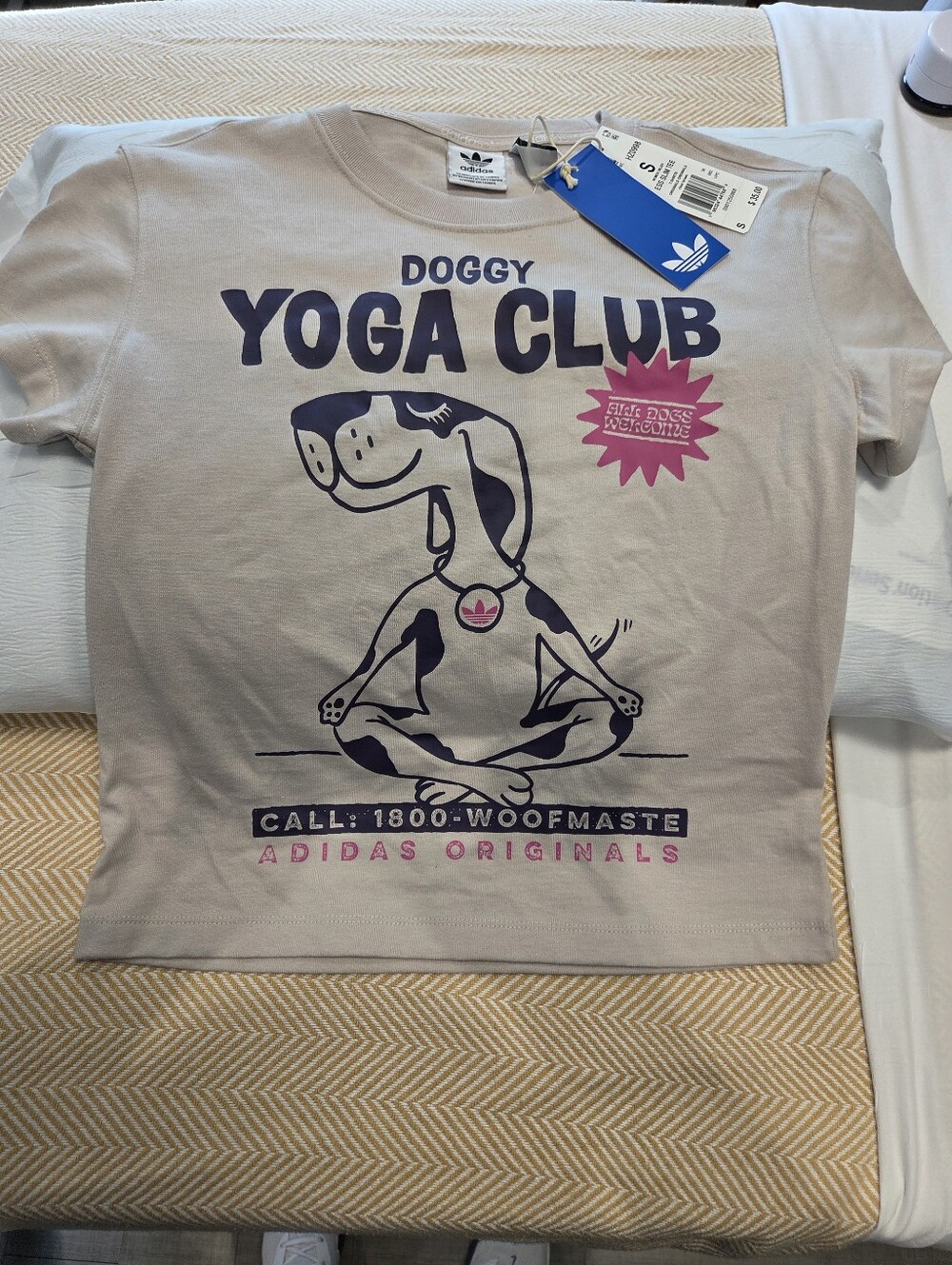 Adidas Originals Doggy Yoga Club Graphic Tee - Light Gray with Navy & Pink